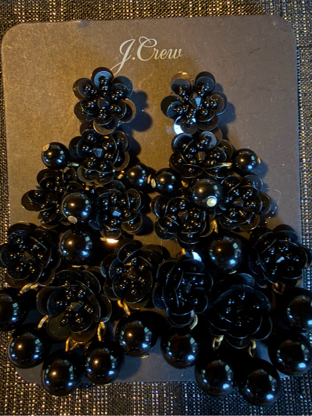 J. Crew Black Floral Sequin Cluster Drop Earrings